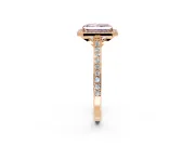 Halo Engagement Ring Setting for Fancy Pink Radiant Cut Center with Pave Accents, Heart Basket and Prong Head in Rose Gold