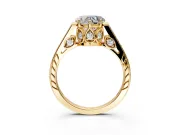 Cathedral Engagement Ring Setting for Heart-Shaped Center with Antique-Style Pave Band and Prong Head in Yellow Gold