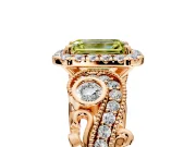 Milgrain Halo Engagement Ring Setting for Fancy Yellow Emerald Cut Center with Shoulder Bezels and Prong Head in Rose Gold