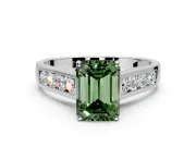 Solitaire Engagement Ring Setting for Fancy Green Emerald Cut Center with Round Cut Channel Band and Prong Head in Platinum
