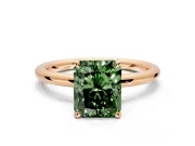 Hidden Halo Engagement Ring Setting for Fancy Green Radiant Cut Center with Thin Rounded Band and Prong Head in Rose Gold