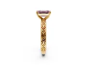 Solitaire Engagement Ring Setting for Fancy Pink Emerald Cut Center with Scrollwork Band and Prong Head in Yellow Gold