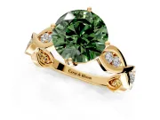 Solitaire Engagement Ring Setting for Fancy Green Round Cut Center with Accented Twist Band and Leaf Prong Head in Yellow Gold