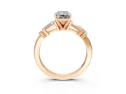Bar-Set Engagement Ring Setting for Radiant Cut Center with Tapered Baguette Accents and Prong Head in Rose Gold