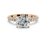 Solitaire Engagement Ring Setting for Heart-Shaped Center with Large Accent Band and Prong Head in Rose Gold
