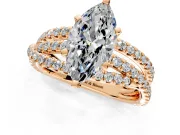 Solitaire Engagement Ring Setting for Marquise Center with Woven 3-Strand Pave Band and Prong Head in Rose Gold