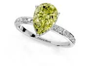 Hidden Halo Engagement Ring Setting for Fancy Yellow Pear-Shaped Center with Pave Band and Prong Head in Platinum