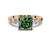 5 Stone Engagement Ring Setting for Fancy Green Princess Cut Center with Plain Band and Prong Head in Rose Gold