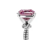Solitaire Engagement Ring Setting for Fancy Pink Asscher Cut Center with Twist Band and Bead Prong Head in Platinum