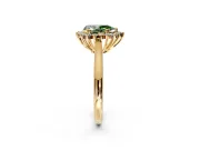 Starburst Halo Engagement Ring Setting for Fancy Green Pear-Shaped Center with Thin Round-Wire Band and Prong Head in Yellow Gold
