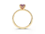 Solitaire Engagement Ring Setting for Fancy Pink Emerald Cut Center with Fine Pave Narrow Band and Prong Head in Yellow Gold