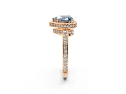 Halo Engagement Ring Setting for Fancy Blue Heart-Shaped Center with Metal-Rimmed Halo, Pave Band and Prong Head in Rose Gold