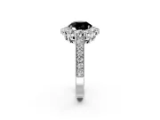 Halo Engagement Ring Setting for Fancy Black Round Cut Center with Milgrain Channel Band and Prong Head in Platinum
