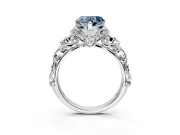 Solitaire Engagement Ring Setting for Fancy Blue Heart-Shaped Center with Filigree Band and Prong Head in Sterling Silver
