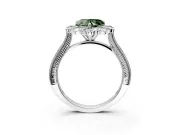 Milgrain Halo Engagement Ring Setting for Fancy Green Heart-Shaped Center with Bezel Point Accents and Prong Head in Platinum