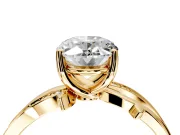 Solitaire Engagement Ring Setting for Oval Center with Pave and Plain Crossover Band and Prong Head in Yellow Gold