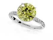 Hidden Halo Engagement Ring Setting for Fancy Yellow Round Cut Center with Pave Band and Prong Head in White Gold