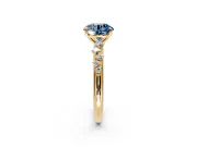 Cluster Engagement Ring Setting for Fancy Blue Round Cut Center with Round Cut Accent Band and Prong Head in Yellow Gold