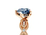 Solitaire Engagement Ring Setting for Fancy Blue Heart-Shaped Center with Marquise Panel Band and Prong Head in Rose Gold