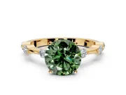 Solitaire Engagement Ring Setting for Fancy Green Round Cut Center with Bezel Station Band and Prong Head in Yellow Gold