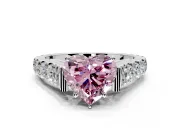 Solitaire Engagement Ring Setting for Fancy Pink Heart-Shaped Center with Pave Cathedral Shoulders and Prong Head in Platinum