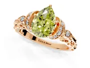 Solitaire Engagement Ring Setting for Fancy Yellow Pear-Shaped Center with Filigree Band and Prong Head in Rose Gold