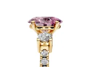 3 Stone Engagement Ring Setting for Fancy Pink Oval Center with Round Cut Side Accents and Prong Head in Yellow Gold