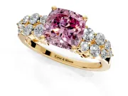 Cluster Engagement Ring Setting for Fancy Pink Cushion Cut Center with 2-Row Shoulder Clusters and Prong Head in Yellow Gold