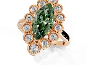 Cluster Halo Engagement Ring Setting for Fancy Green Marquise Center with Milgrain Bezel Accents and Prong Head in Rose Gold