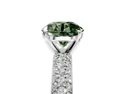 Solitaire Engagement Ring Setting for Fancy Green Round Cut Center with Domed Multi-Row Pave Band and Prong Head in Sterling Silver