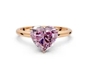 Hidden Halo Engagement Ring Setting for Fancy Pink Heart-Shaped Center with Thin Round-Wire Band and Prong Head in Rose Gold