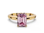 Solitaire Engagement Ring Setting for Fancy Pink Emerald Cut Center with Wire Band and Prong Head in Yellow Gold
