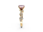 Solitaire Engagement Ring Setting for Fancy Pink Asscher Cut Center with Bar-Station Pave Twist and Prong Head in Yellow Gold