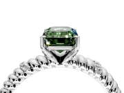 Rope Engagement Ring Setting for Fancy Green Emerald Cut Center with Accent Shoulders and Prong Head in White Gold