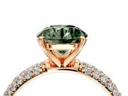 Solitaire Engagement Ring Setting for Fancy Green Round Cut Center with Domed Multi-Row Pave Band and Prong Head in Rose Gold