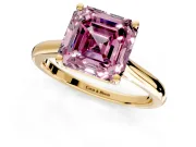 Solitaire Engagement Ring Setting for Fancy Pink Asscher Cut Center with Narrow Cathedral Band and Prong Head in Yellow Gold