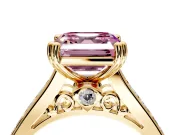 Solitaire Engagement Ring Setting for Fancy Pink Asscher Cut Center with Channel Band and Double Claw Prong Head in Yellow Gold