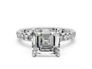 Solitaire Engagement Ring Setting for Asscher Cut Center with Shared-Prong Accents and Prong Head in Platinum