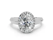 Halo Engagement Ring Setting for Oval Center with Knife Ridge Cathedral Band and Prong Head in Platinum