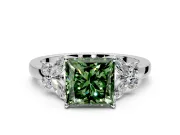Solitaire Engagement Ring Setting for Fancy Green Princess Cut Center with Marquise Flower Shoulders and Prong Head in White Gold