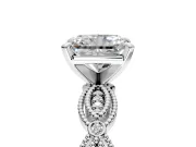 Solitaire Engagement Ring Setting for Radiant Cut Center with Marquise Panel Band and Prong Head in Platinum