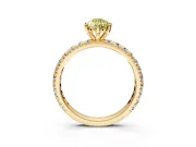 Solitaire Engagement Ring Setting for Fancy Yellow Pear-Shaped Center with Shared-Prong Accents and Prong Head in Yellow Gold