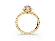 Halo Engagement Ring Setting for Fancy Pink Marquise Center with Rope Twist Split Shank and Prong Head in Yellow Gold