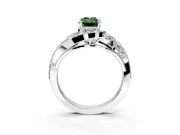 Halo Engagement Ring Setting for Fancy Green Emerald Cut Center with Marquise and Pave Bypass Band and Prong Head in Platinum