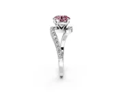 Solitaire Engagement Ring Setting for Fancy Pink Round Cut Center with Pave Bypass Swirl Band and Prong Head in White Gold