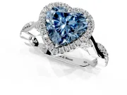 Halo Engagement Ring Setting for Fancy Blue Heart-Shaped Center with Twist Band and Prong Head in White Gold