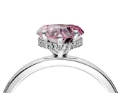 Hidden Halo Engagement Ring Setting for Fancy Pink Heart-Shaped Center with Plain Band and Tall Prong Head in Platinum