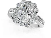 Halo Engagement Ring Setting for Radiant Cut Center with Milgrain Channel Band and Prong Head in Platinum