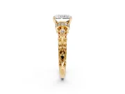 Solitaire Engagement Ring Setting for Radiant Cut Center with Filigree Band and Prong Head in Yellow Gold