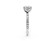 Solitaire Engagement Ring Setting for Princess Cut Center with Micro Pave Band and Prong Head in Platinum